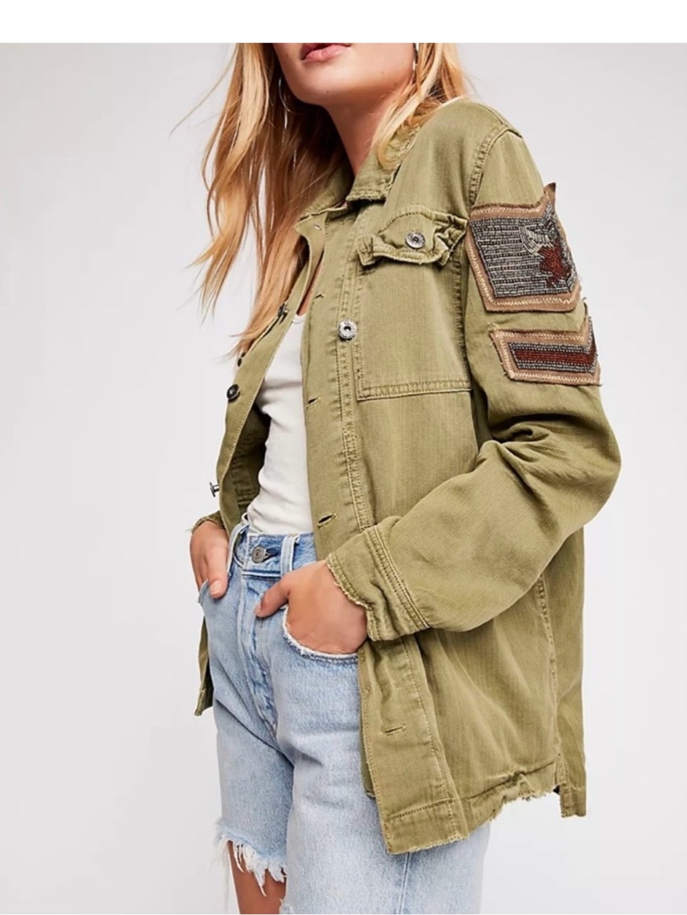 Military Shirt Jacket with Shoulder Patch